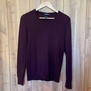 Express Men’s Maroon Merino Wool Blend V-Neck Sweater